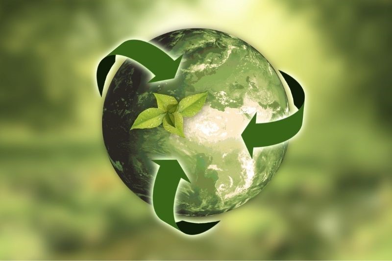 A graphic of the earth surrounded by a recycling symbol