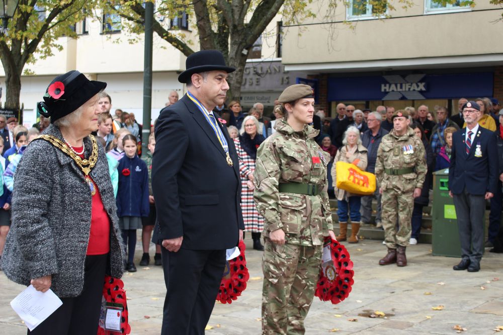 Wreath layers HDC Chariman Kate Rowbttom, RBL Chairman Zal Rustom and a representative of the Army Cadet Force