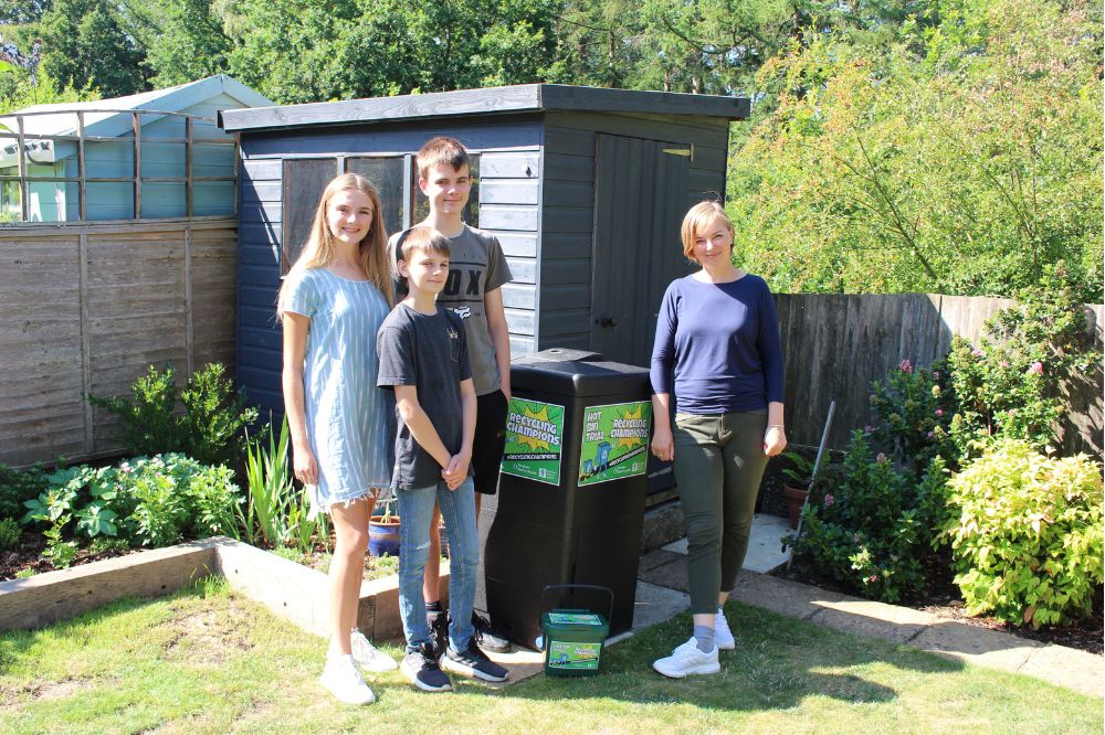 One of our recycling champions families with their Hot Bin