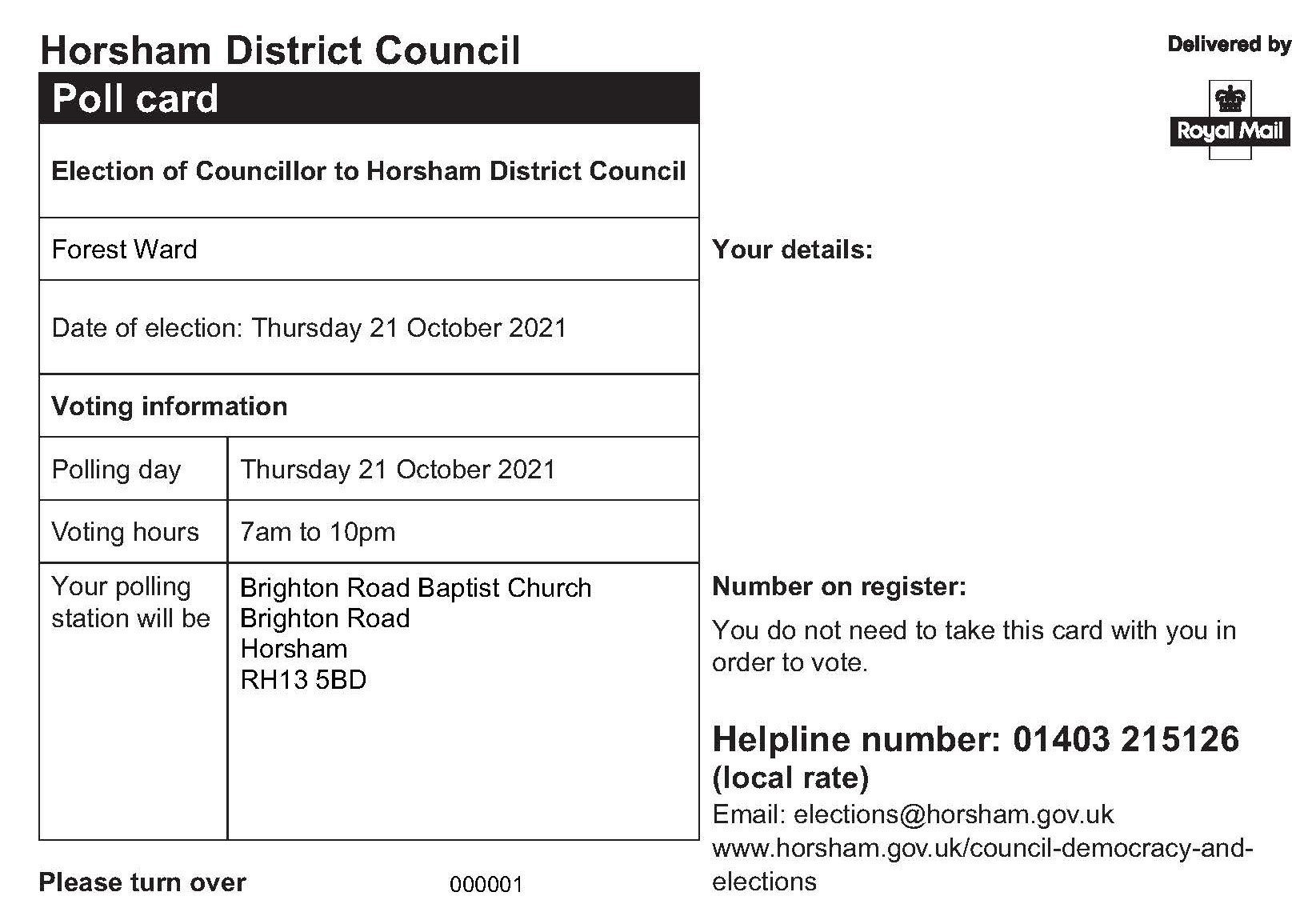 A polling card shows your polling station address, ward details and election date