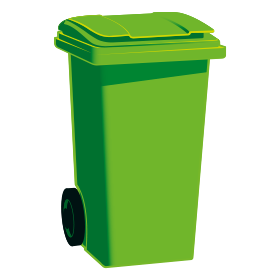 A graphic of a green wheelie bin with a green lid