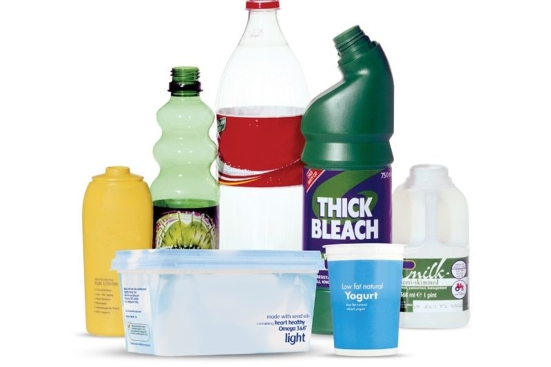 A selection of single-use plastic bottles and pots