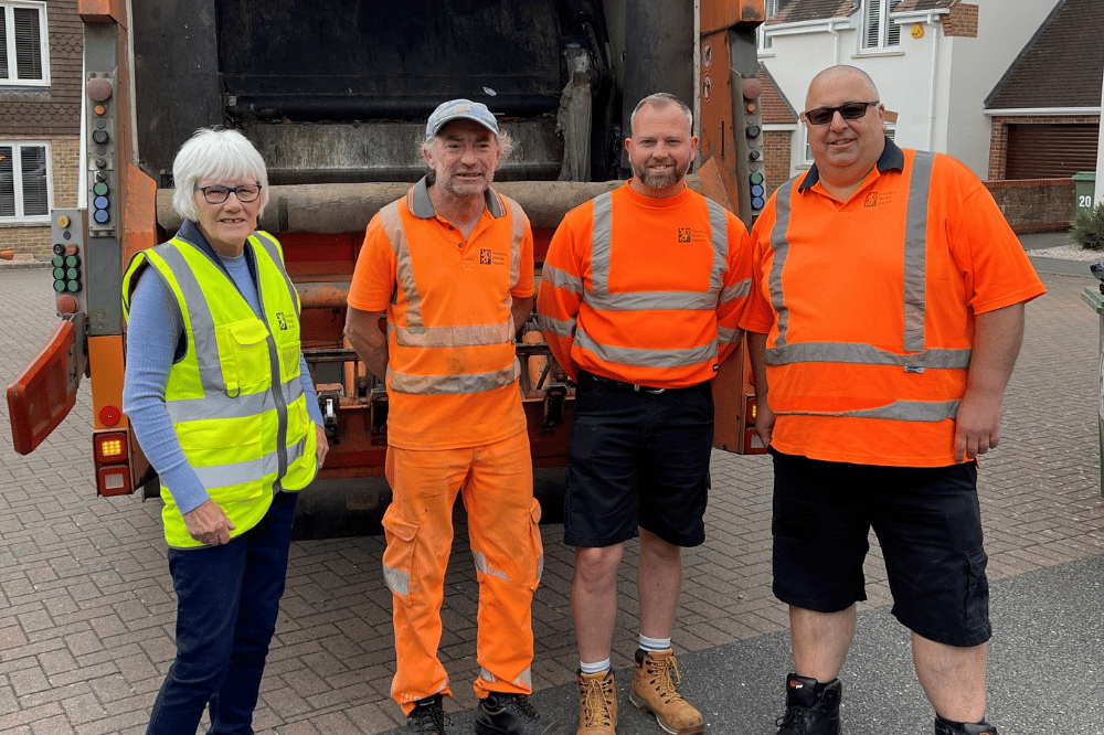 Horsham District Council Cabinet Member for Recycling and Waste Cllr Toni Bradnum with some of the collection crew.