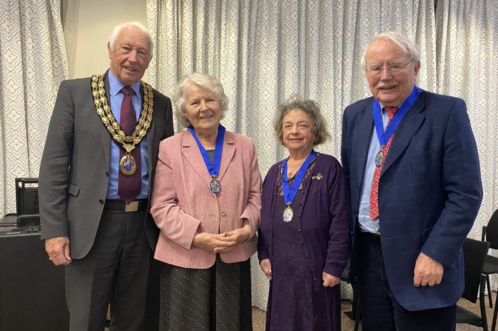 HDC Chairman Cllr David Skipp with new Aldermen  Kate Rowbottom, Christine Costin and Gordon Lindsay