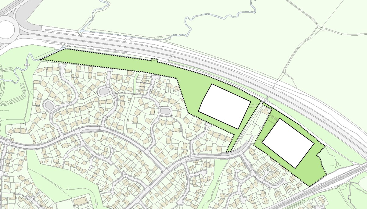 A map indicating the area of Bartholomew Way Horsham where ash dieback control work will take place