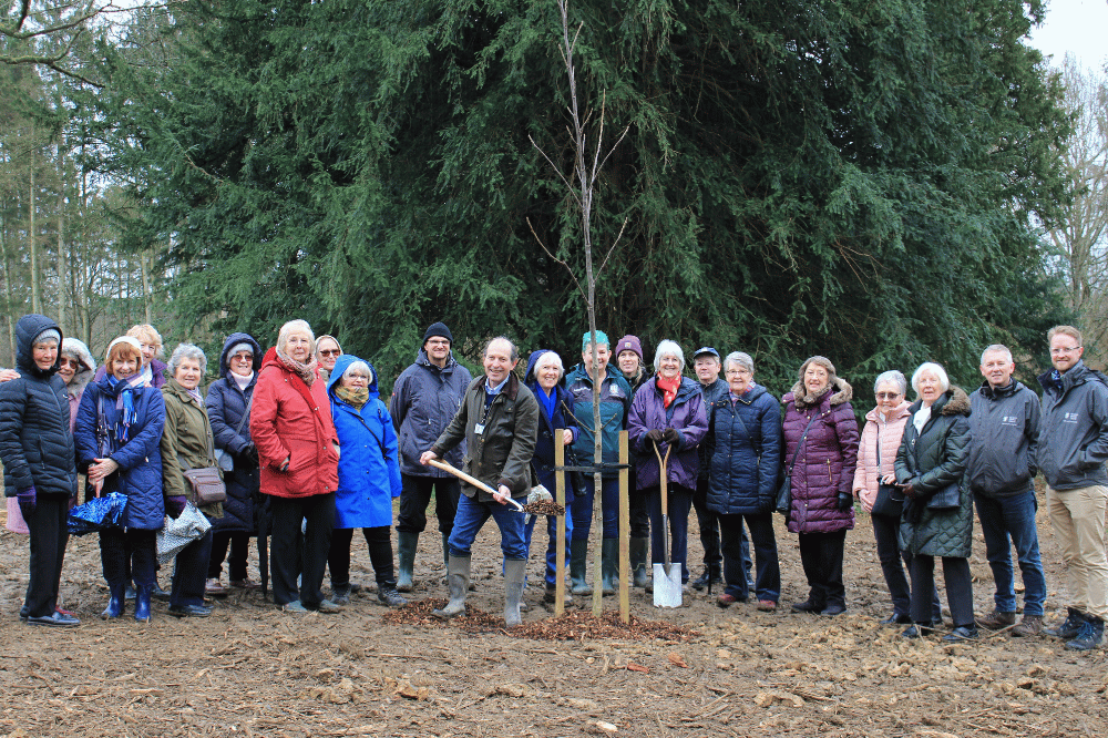 Large group of attendees at the tree planting at Warnham Local Nature Reserve