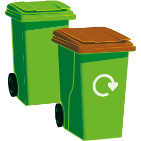 A green-top bin and a garden waste bin