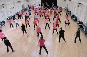 An exercise class in the Main Hall
