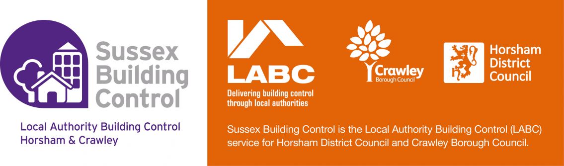 Logos fro the LABC, Sussex Building Control, Crawley Council and Horsham District Council 