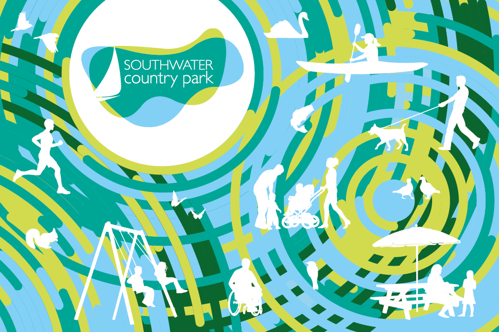 Southwater Country Park: silhouettes of people enjoying park activities