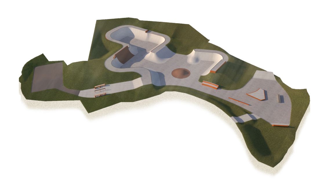 An overhead map of Horsham park skate park