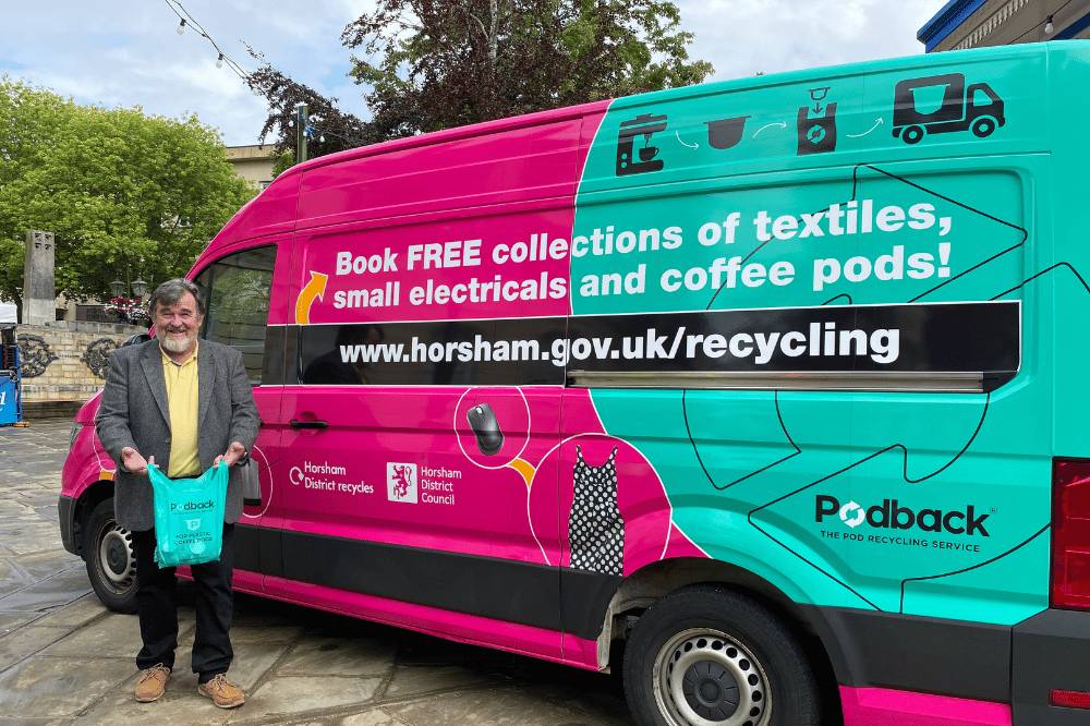 Cllr Mercer with the recycling van