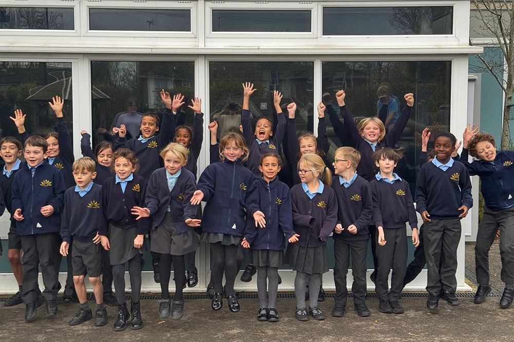 Holy Trinity School Lower Beeding celebrate the funding they have received