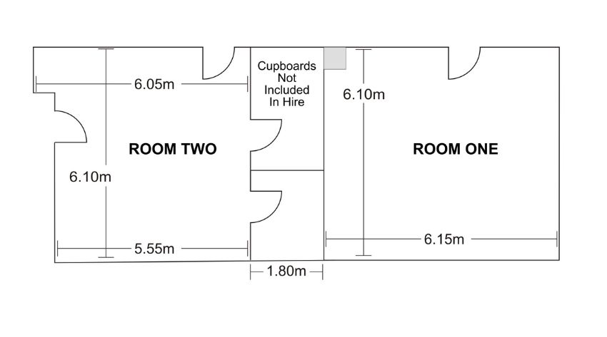 Room 1 and 2 dimensions and floor plan
