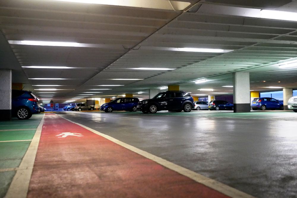The interior of Swan Walk car park is well lit with pedestrian walkways