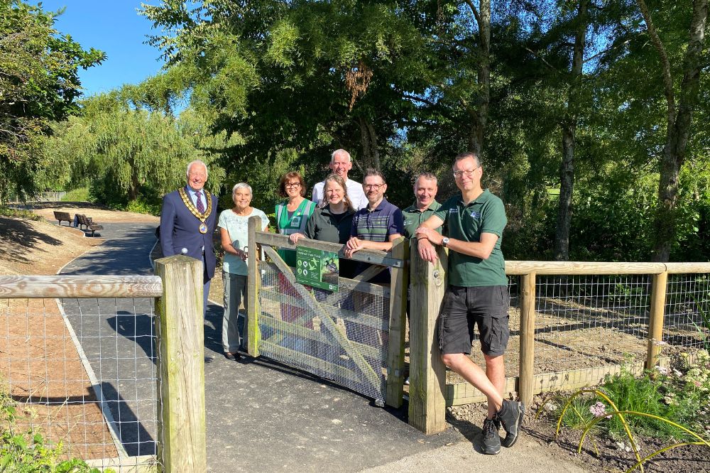 Pond opening with HDC Chairman, Councillors, Chair of Denne Neighbourhood Council, Chair of Friends of Horsham Park, and HDC Parks and Countryside team.
