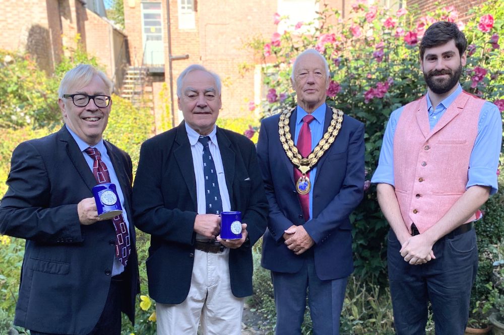 Chairman of Horsham Twinning Association Lawrence Long, Acting Vice-Chairman Raymond Welton, Horsham District Council Chairman Cllr David Skipp, George Graham Assistant Curator Horsham Museum & Art Gallery