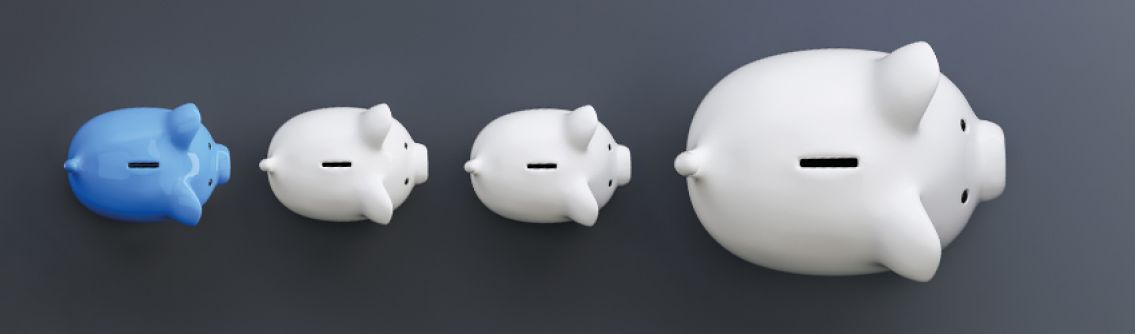 A line of pig-shaped money boxes