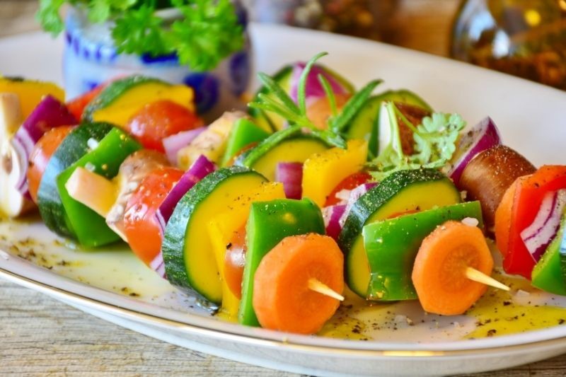 Colourful fresh vegetable kebab skewers