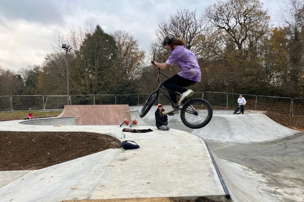 BMX user tries the park