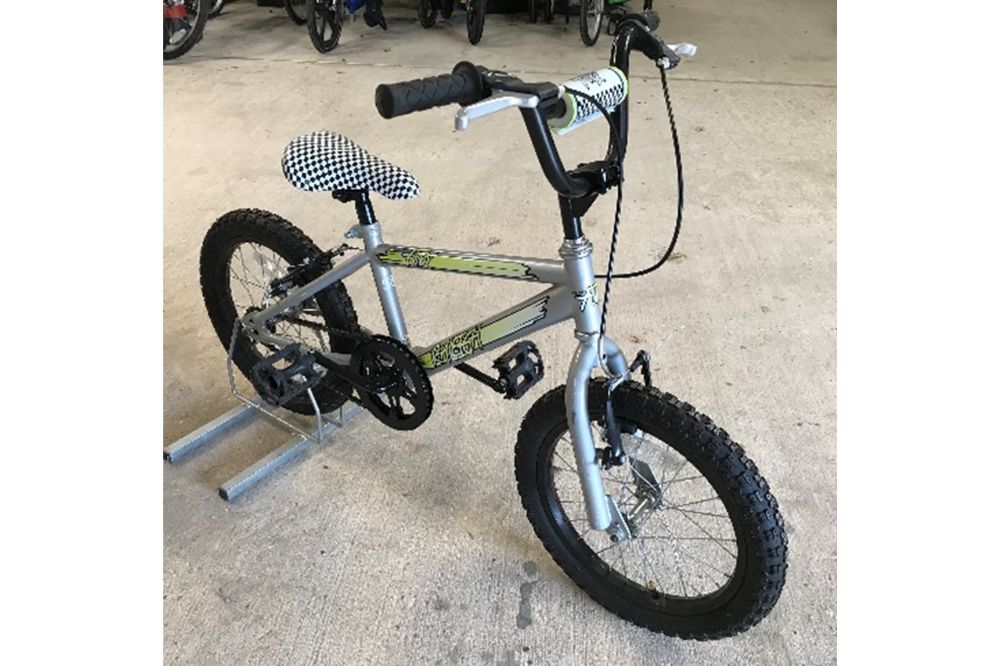 A silver BMX bike with adjustable saddle