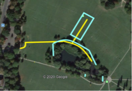 An overhead plan of the Access track and fencing. The blue square represents the deposition and compound area
