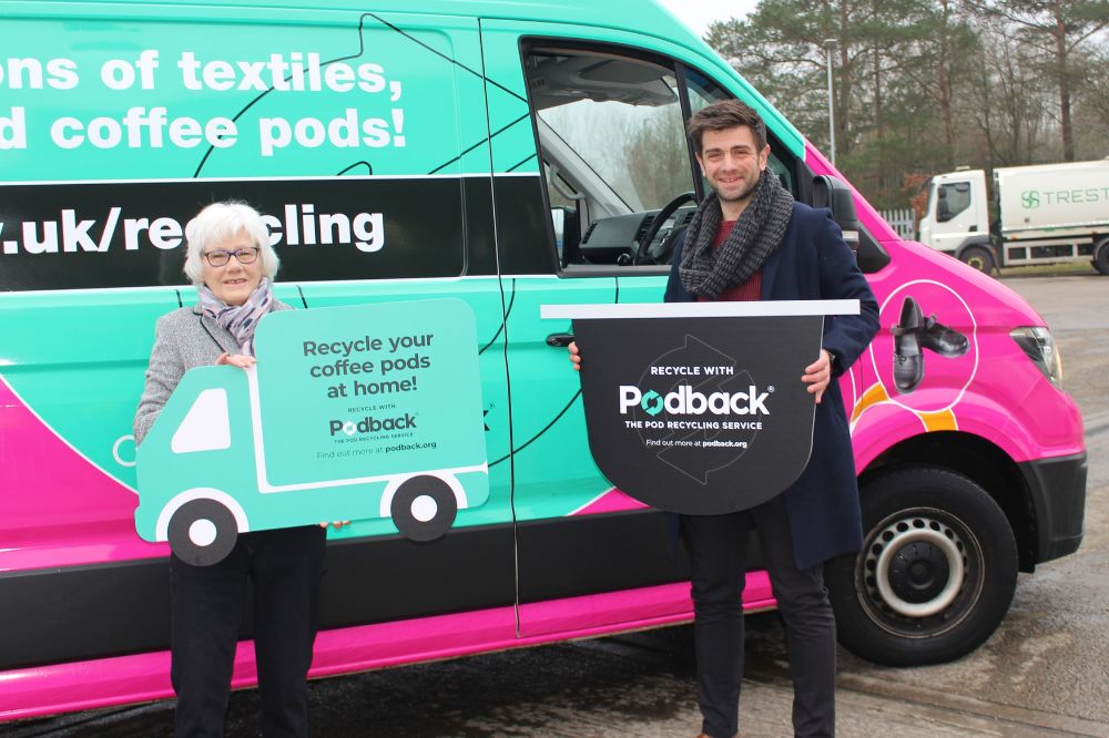 Cllr Toni Bradnum with Podback's Will French