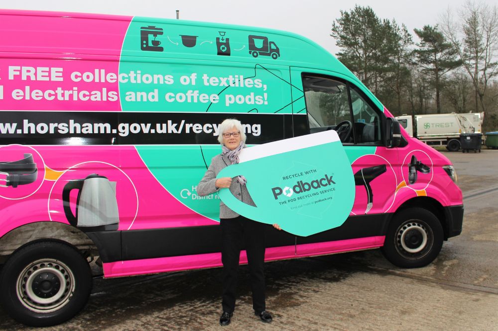 Cllr Toni Bradnum by the collection van