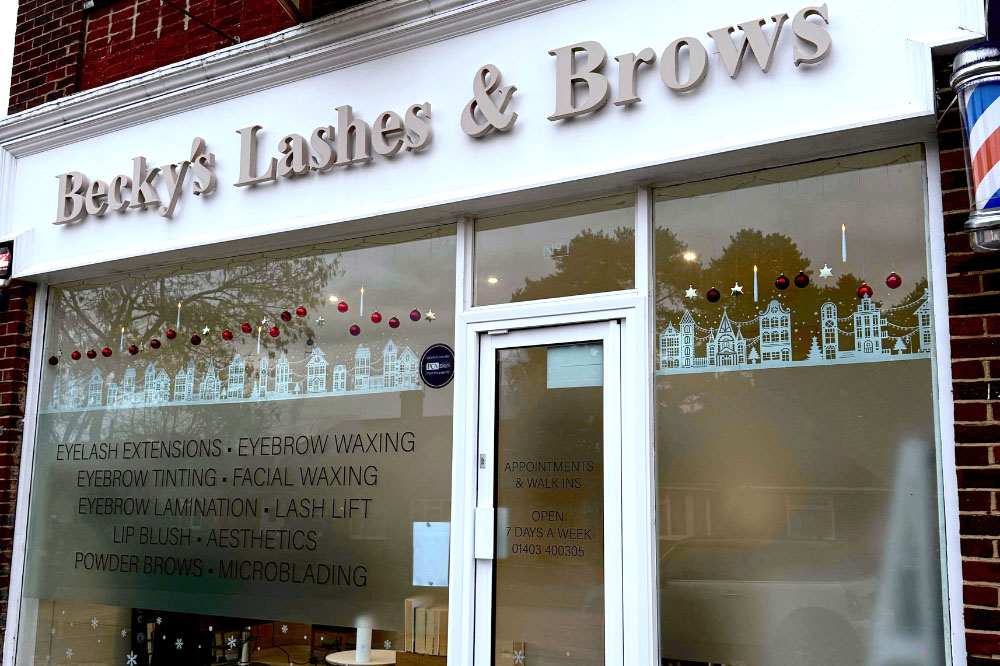 Becky's Lashes & Brows sustainable window display