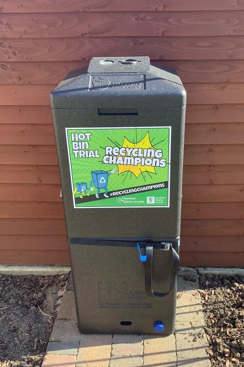 A Hot Bin with a Recycling Champions sticker on it