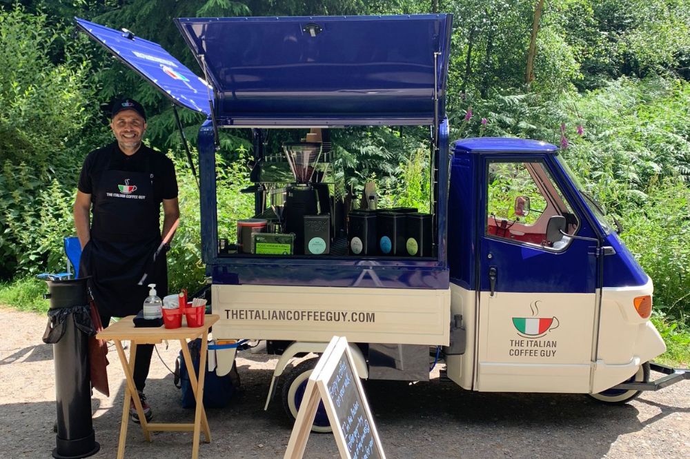 Massimo and his Italian Coffee Guy van, a small van kitted out with coffee making equipment