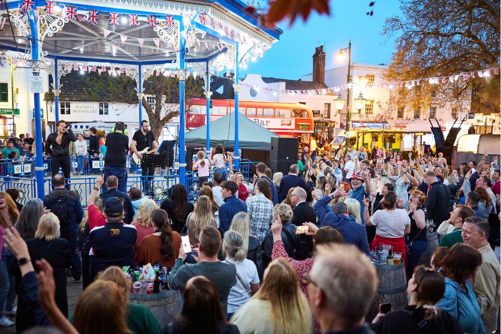 The bandstand busy after dark