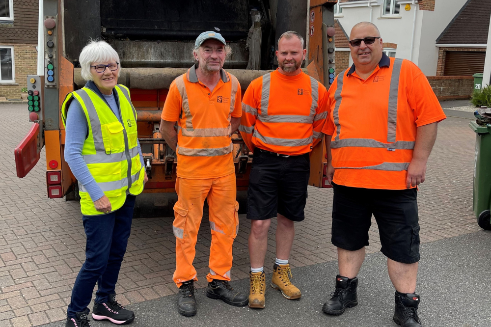 Cabinet Member for Recycling and Waste Cllr Toni Bradnum with members of the waste collection crew