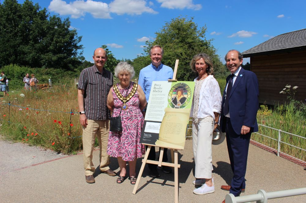 Simon Packham from Shelley Memorial Project, HDC Chairman Cllr Kate Rowbottom, Cllr Christian Mitchell, Morag Warrack Chair of Trafalgar Neighbourhood Council and HDC Cabinet Member for Leisure and Culture Cllr Roger Noel at the Shelley commemoration
