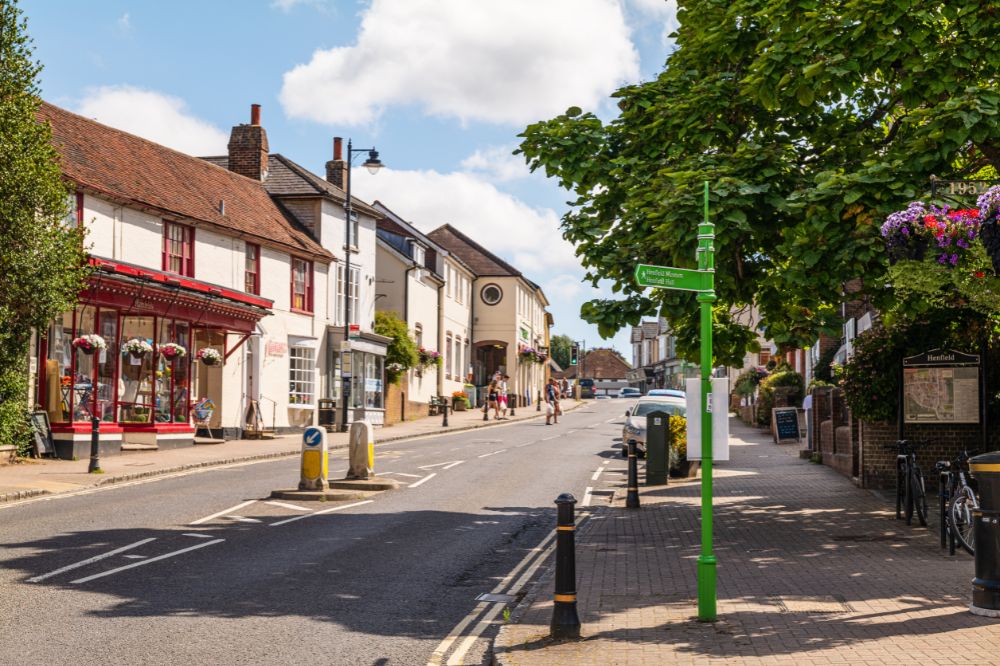 Henfield town centre on a sunny day