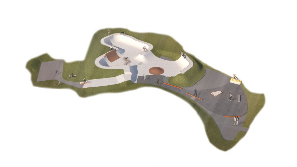 An overhead shot of the whole Skate park design